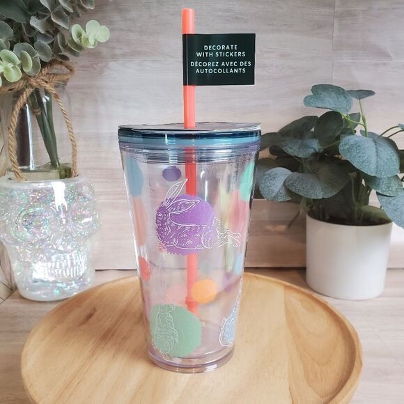 🐇NEW🐰Starbucks 2024 Easter Bunny Spotted Clear DIY Sticker Grande Tumbler * - Picture 1 of 8
